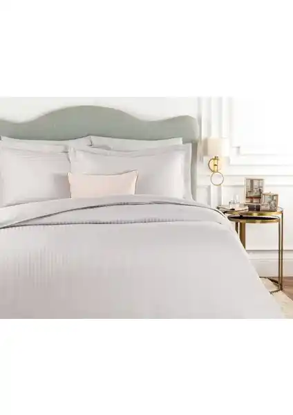 Madame Coco Elicia King Size Çizgili Saten Nevresim Takımı - Açık Gri, Konforlu ve Şık