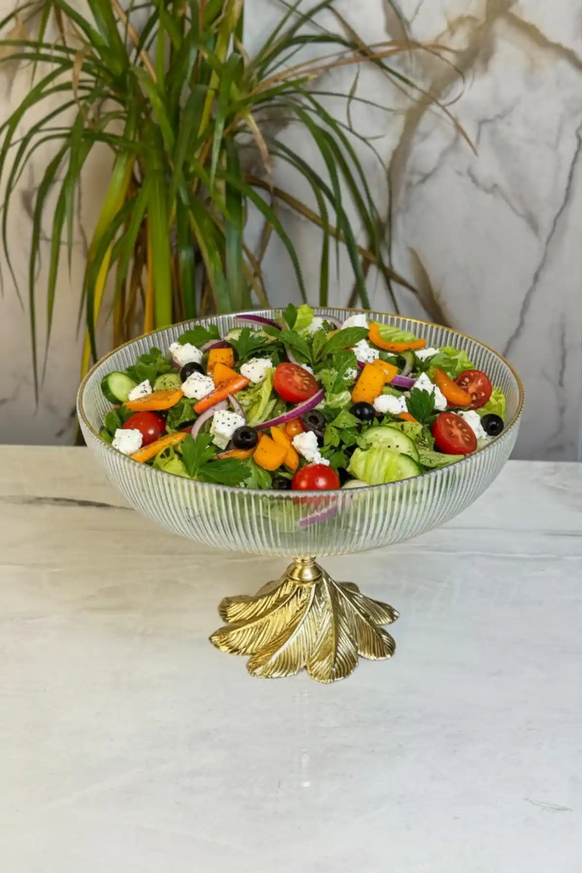 MAY HOME Gold Detaylı Ayaklı Cam Sunumluk Kase 1 Litre - Şık ve Dayanıklı