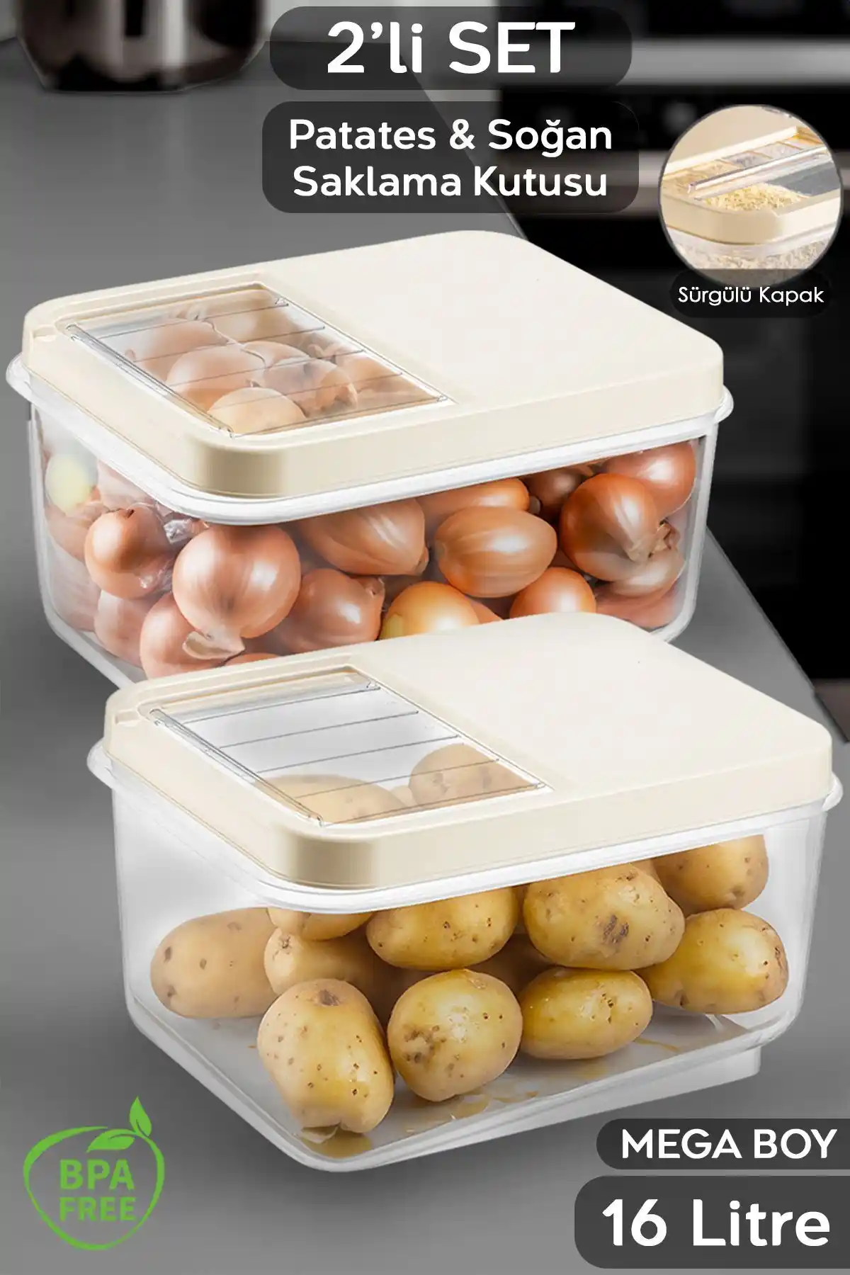 Meleni Home 2'li 16 Litre Sürgülü Kapak Sebzelik ile Mutfakta Düzen ve Tazelik