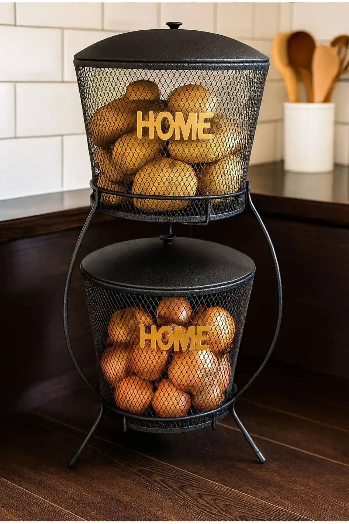 MG HOME Venon Metal Sebzelik: Dayanıklı ve Fonksiyonel Patates Soğan Kovası