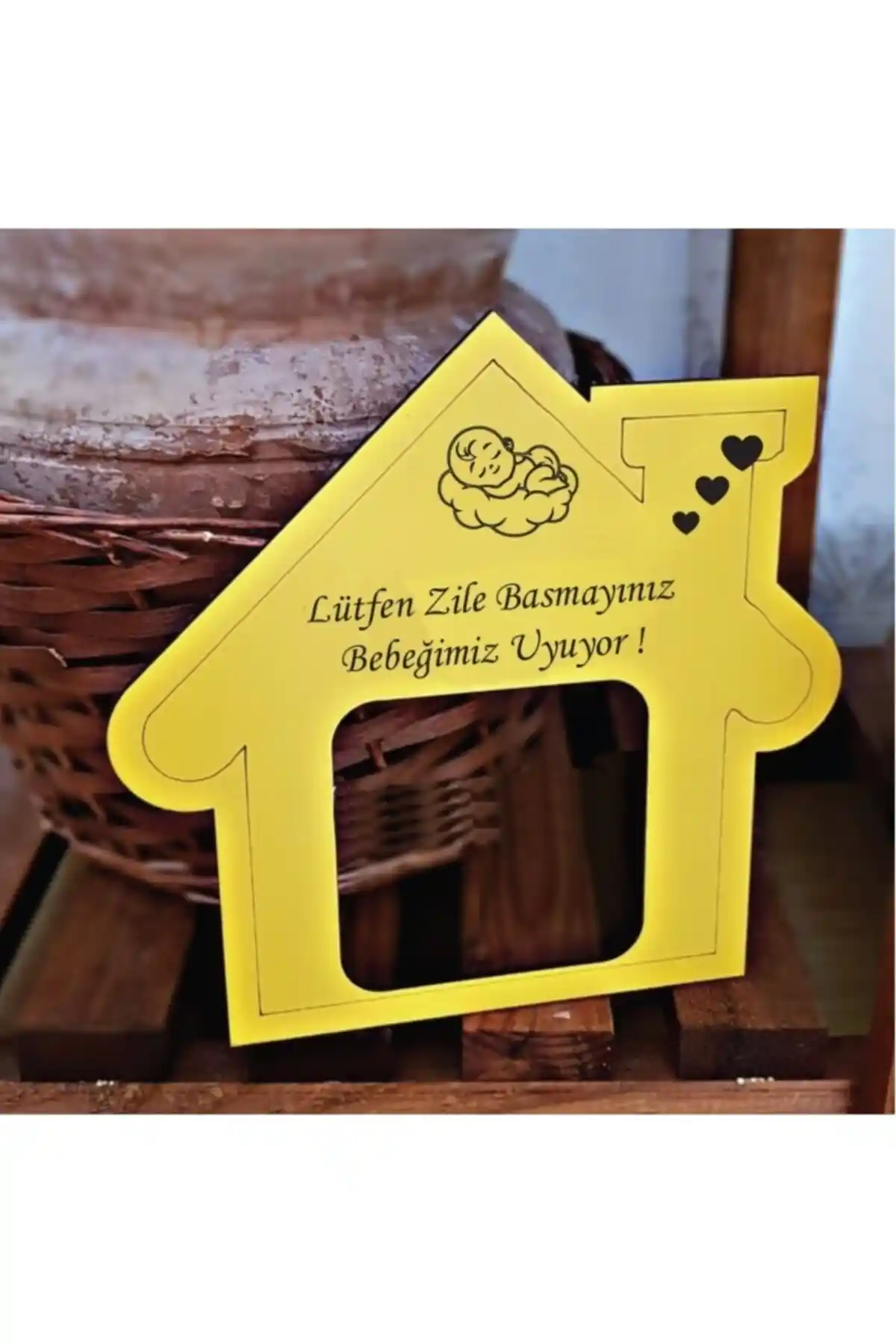 Miana Lazer Bebeğimiz Uyuyor Yazılı Ahşap Priz Uyarı Süsü ile Bebek Odası Dekorasyonu