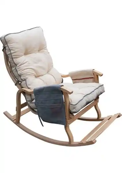 Mobil Deco Lüx Ahşap Çift Minderli Gri Krem Sallanan Sandalye - Konfor ve Şıklık