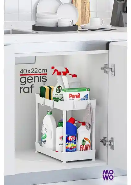 Mowo Home 2 Katlı Plastik Mutfak Düzenleyici Raf 40x22 cm Modern ve Fonksiyonel Tasarım