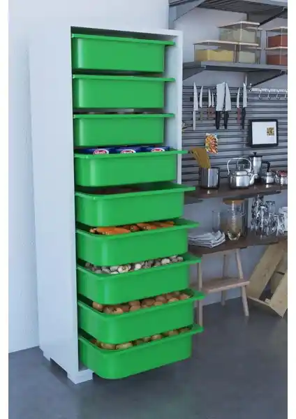 Remaks 9 Sepetli Çok Amaçlı Yeşil Mutfak Dolabı - Modern ve Dayanıklı Tasarım
