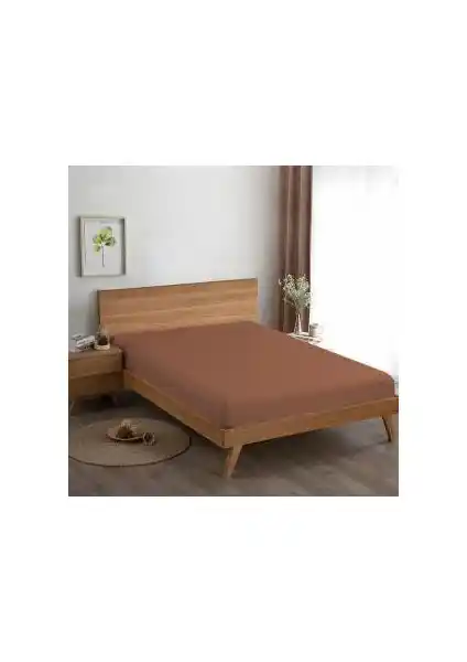 Şanlı 160x200 cm Penye Lastikli Çift Kişilik Çarşaf - Kakao Kahverengi Konforu