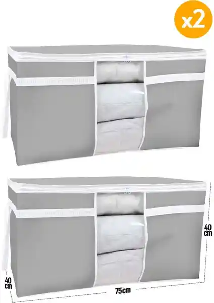 Serstil Pencereli Yastık Yorgan Hurcu 75x40x40 cm Antrasit Renkli Saklama Çözümü