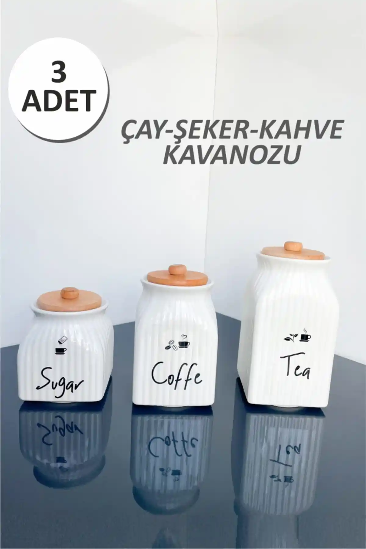 Sezka Life 3 Boy Porselen Bambu Kapaklı Kavanoz Seti ile Mutfakta Düzen ve Estetik