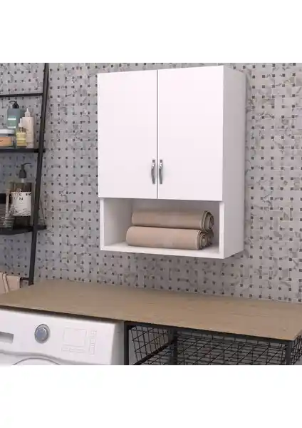 Taç Dekorasyon Beyaz Çamaşır Makinası Üst Dolabı - Fonksiyonel ve Dayanıklı Depolama Çözümü