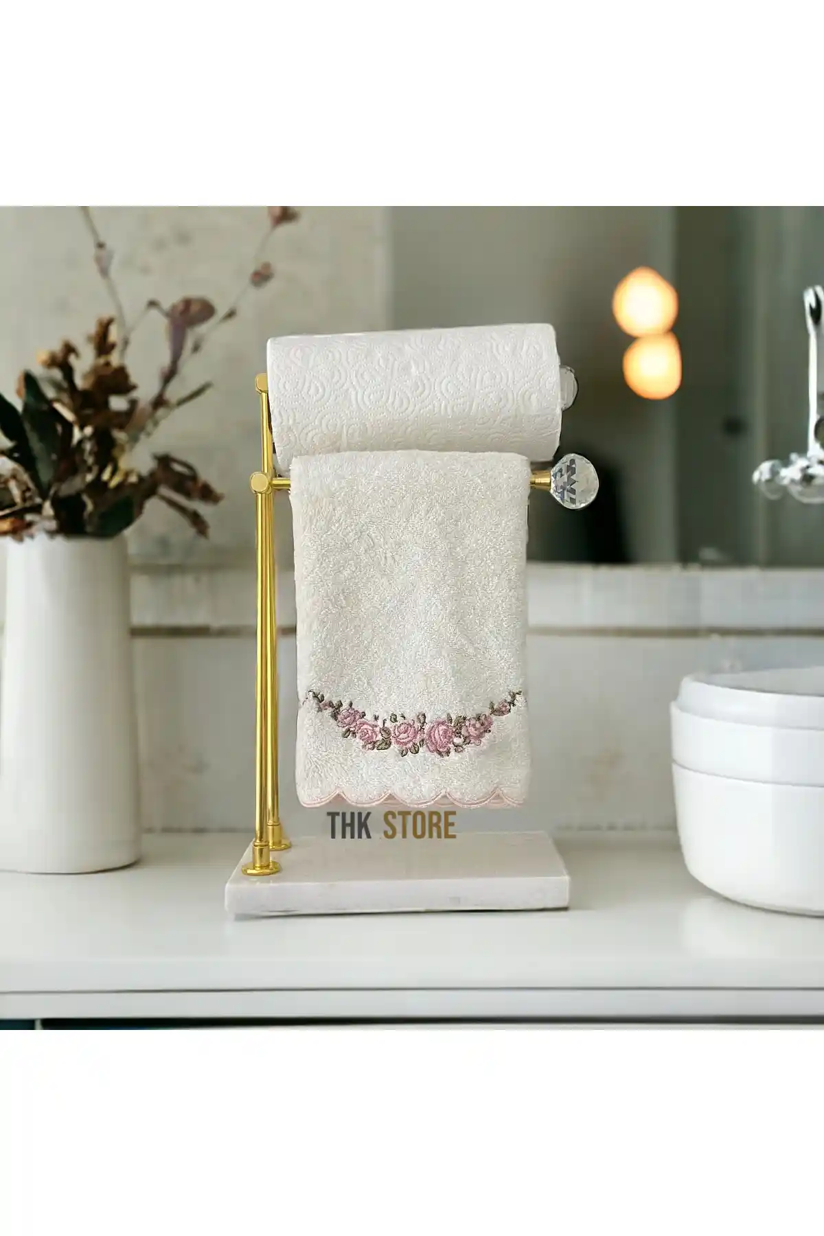 THK STORE Mermer Kağıt Havluluk Peçetelik El Havluluk Kristal Taşlı Şık ve Dayanıklı Tasarım