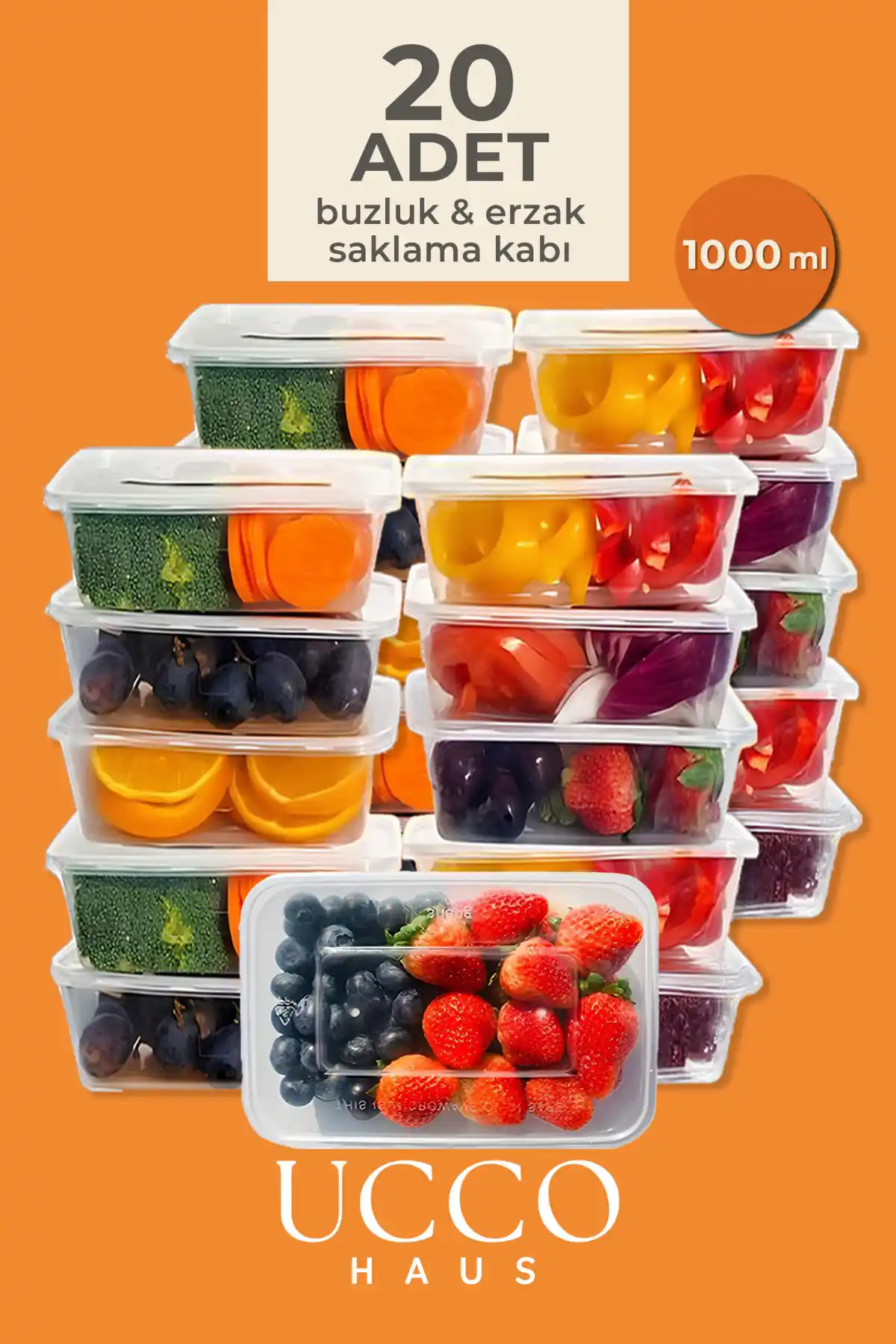 UCCO 20 Parça 1000 ml Sızdırmaz Kapaklı Ekonomik Saklama Kabı Seti