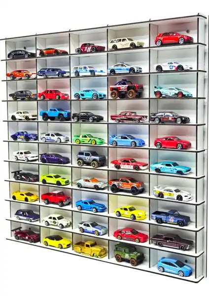 Woodbu 1/64 Ölçek Hobi Araba Rafı Beyaz, Hot Wheels ve Matchbox İçin Şık Depolama