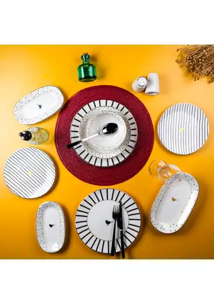 Aryıl<dı>z Ales 29 Parça 6 Kişilik Renkli Porselen Yemek Takımı Modern ve Dayanıklı Tasarım