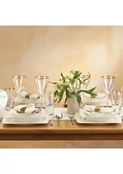 Emsan Fine Bone Estiva Gold 61 Parça 12 Kişilik Yemek Takımı Modern ve Zarif Tasarım