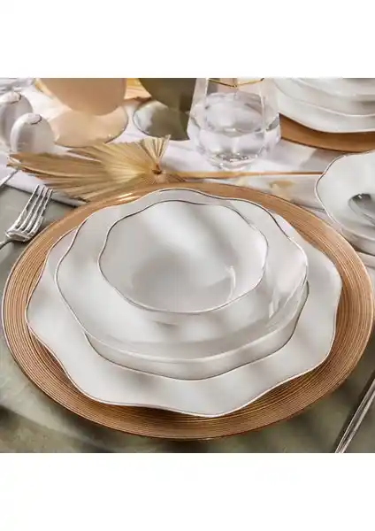 Emsan Fine Bone Fd Lotus Platin 53 Parça Porselen Yemek Takımı Günlük ve Özel Kullanım İçin