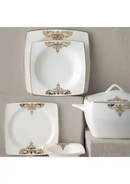 Emsan Fine Bone Topkapı Gold 12 Kişilik Porselen Yemek Takımı Şık ve Dayanıklı