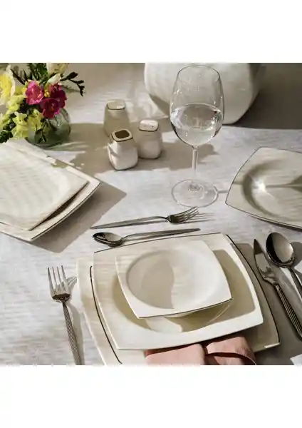 Emsan Fine Bone Zencerek 60 Parça 12 Kişilik Kare Yemek Takımı Şık ve Dayanıklı Tasarım
