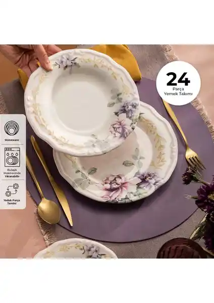 Emsan Flory 24 Parça Porselen Yemek Takımı 6 Kişilik Modern ve Şık Tasarım