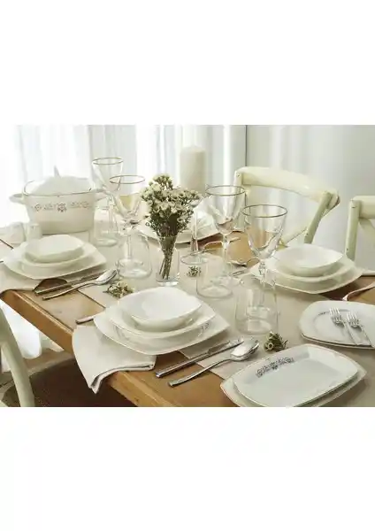 Emsan Mimoza 60 Parça 12 Kişilik Porselen Yemek Takımı Modern ve Şık Tasarım