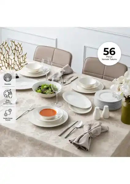Emsan New Bone Frezya 56 Parça 12 Kişilik Porselen Yemek Takımı Şık ve Dayanıklı Tasarım