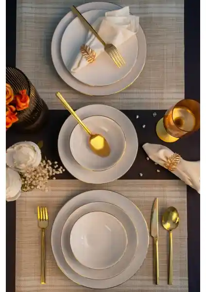Farika Porselen Şems Altın Yalız Yemek Takımı 24 Parça Şık ve Dayanıklı Tasarım