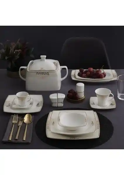 Güral 85 Parça Caroline Kare Bone Yemek Takımı - Modern ve Şık Sofra Seti