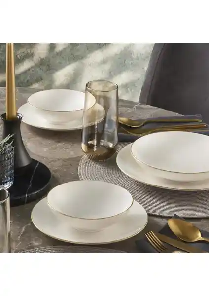 Güral Atina 18 Parça 6 Kişilik Bone Yemek Takımı Modern ve Zarif Tasarım