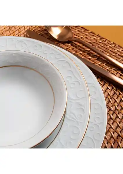 Güral Bahar Dalı 24 Parça Modern ve Şık Yemek Takımı 6 Kişilik Beyaz Porselen