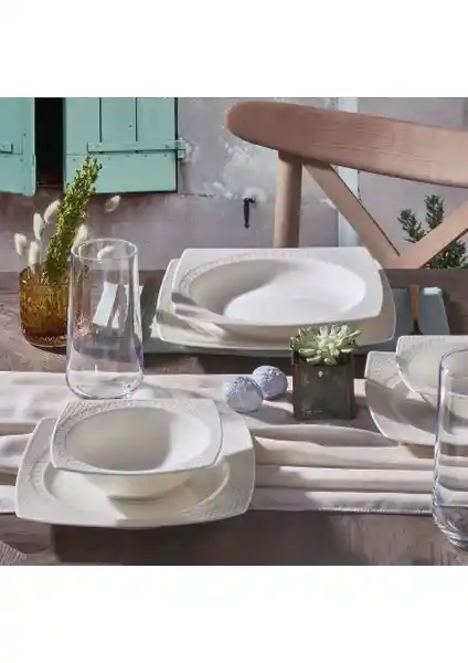 Güral Bonenjoy 24 Parça 6 Kişilik Porselen Yemek Takımı Modern ve Şık Tasarım
