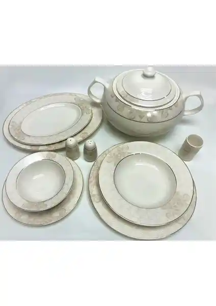Güral Porselen 57 Parça Bone Yemek Takımı 12 Kişilik Estetik ve Dayanıklı Tasarım