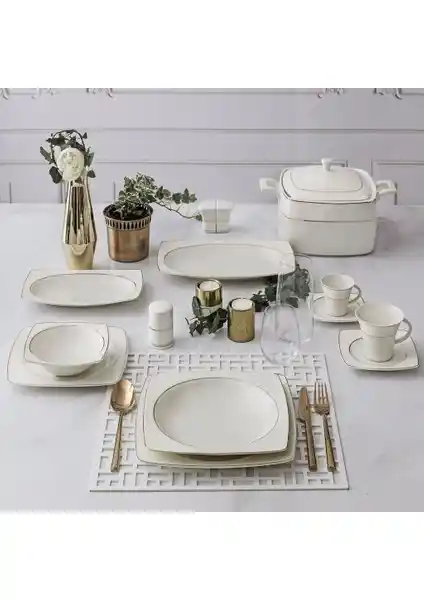 Güral Porselen 85 Parça Caroline Kare Yemek Takımı Modern ve Dayanıklı Tasarım
