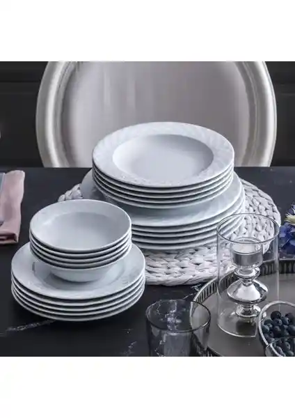 Güral Porselen Alfa 60 Parça 12 Kişilik Modern ve Dayanıklı Yemek Takımı