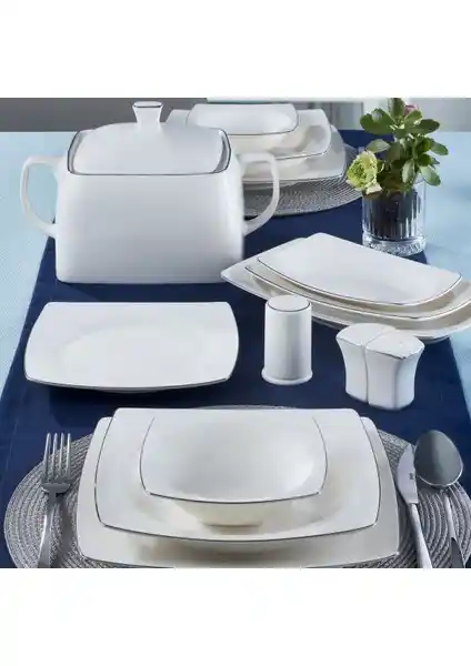 Güral Porselen Caroline 62 Parça Kare Bone Yemek Takımı Şıklık ve Dayanıklılığı Bir Arada Sunar