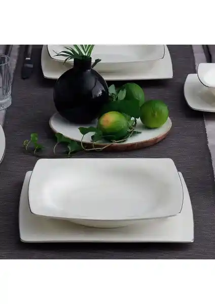 Güral Porselen Caroline 85 Parça Kare Bone Yemek Takımı Şık ve Dayanıklı Tasarım