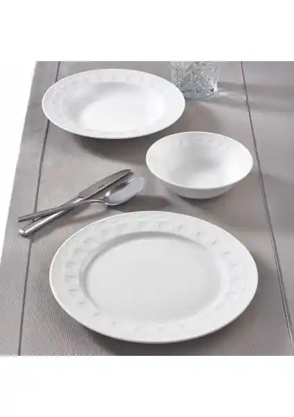 Güral Porselen Monet 18 Parça 6 Kişilik Rölyefli Yemek Takımı Şık ve Dayanıklı Tasarım