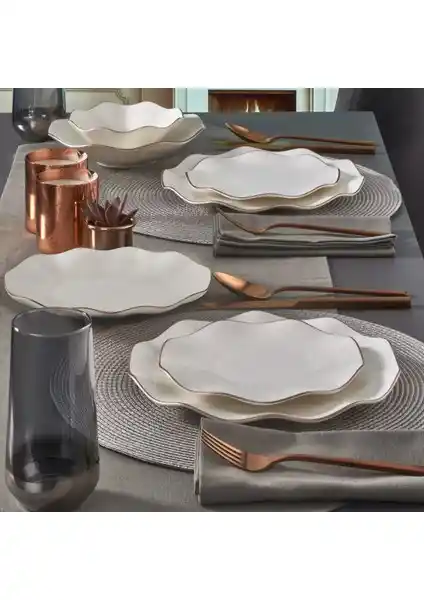 Güral Porselen Nesrin 26 Parça 6 Kişilik Bone Yemek Takımı Copper Bakır Renkli