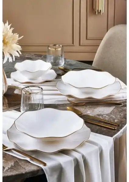 Güral Porselen Nesrin Gold 24 Parça Yemek Takımı Şık ve Dayanıklı Tasarım