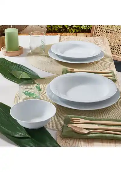 Güral Porselen Soprano 18 Parça 6 Kişilik Rölyefli Yemek Takımı Modern ve Şık Tasarım