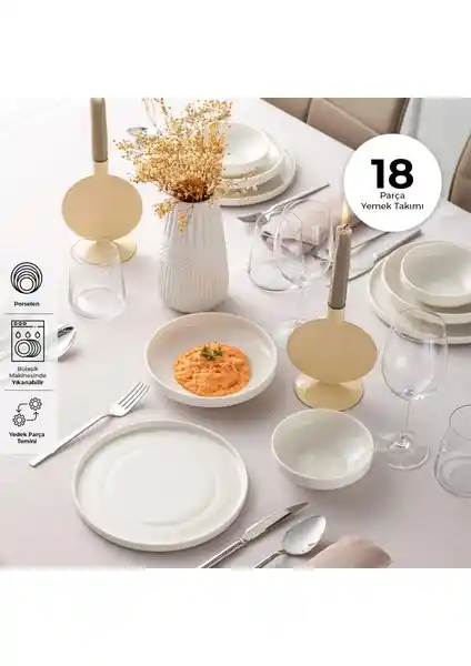 İstanbul Porselen Akis 18 Parça Yemek Takımı Şık ve Fonksiyonel Tasarımıyla Mutfaklara Zarafet Katar