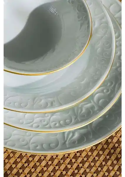 Jenisa Güral Porselen Gold Bahar Dalı 48 Parça Yemek Takımı 12 Kişilik Şık ve Fonksiyonel Tasarım