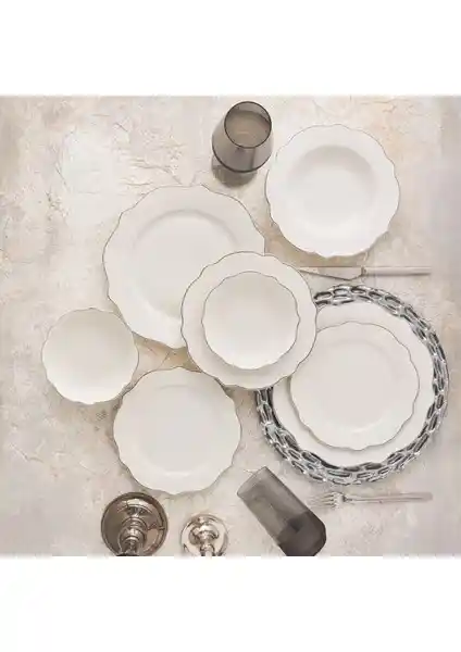 Karaca Almond Platin Line 24 Parça Porselen Yemek Takımı 6 Kişilik Şık ve Dayanıklı Tasarım