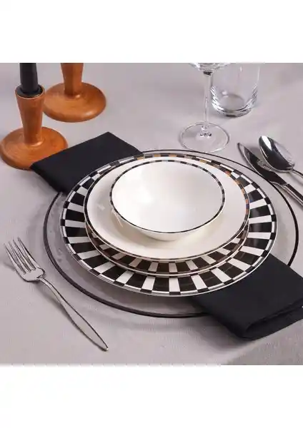 Karaca Elegance Bone Aries Siyah 24 Parça 6 Kişilik Porselen Yemek Takımı