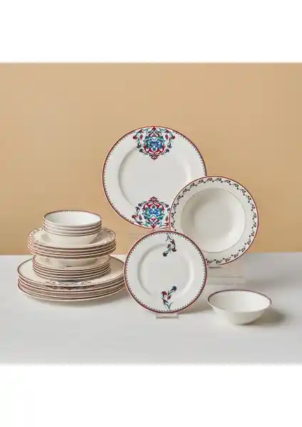 Karaca Elegance Bone Nakkaş 24 Parça 6 Kişilik Yemek Takımı Modern ve Renkli Sofralar İçin Uygun