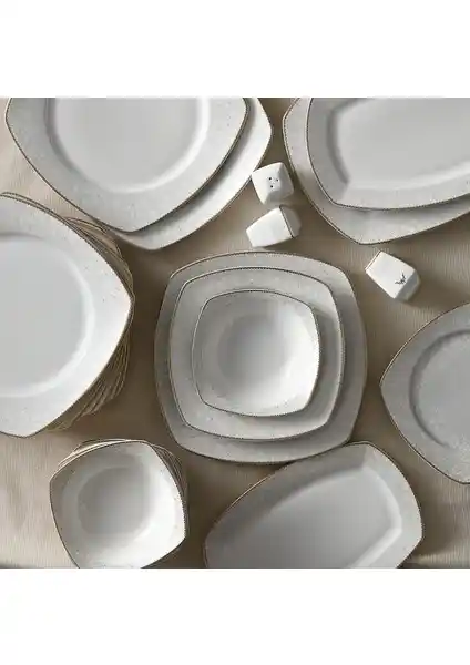 Karaca Esther Gold 60 Parça 12 Kişilik Porselen Yemek Takımı Kare Tasarım