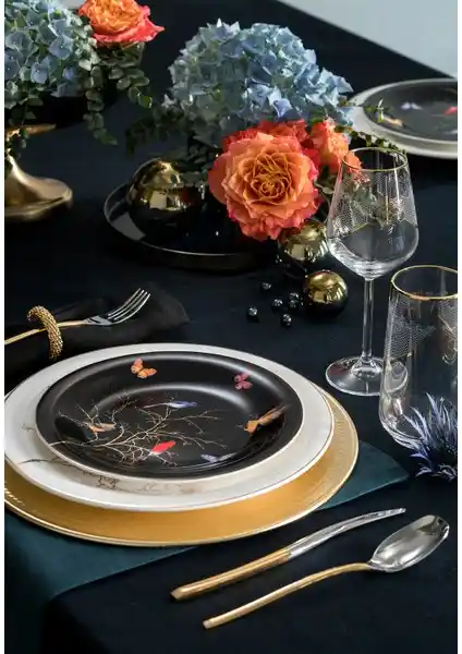 Karaca Fine Pearl Grace Black 62 Parça 12 Kişilik İnci Porselen Yemek Takımı