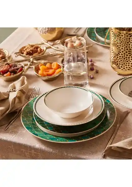 Karaca Forever Bone Zümrüt 24 Parça 6 Kişilik Porselen Yemek Takımı, Şık ve Dayanıklı Tasarım