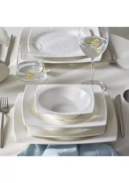 Karaca New Royal Lace Porselen 24 Parça Kare Yemek Takımı 6 Kişilik Modern ve Şık Tasarım