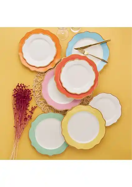 Karaca Rainbow Porselen 12 Parça 6 Kişilik Renkli Yemek Takımı Estetik ve Dayanıklı Tasarım