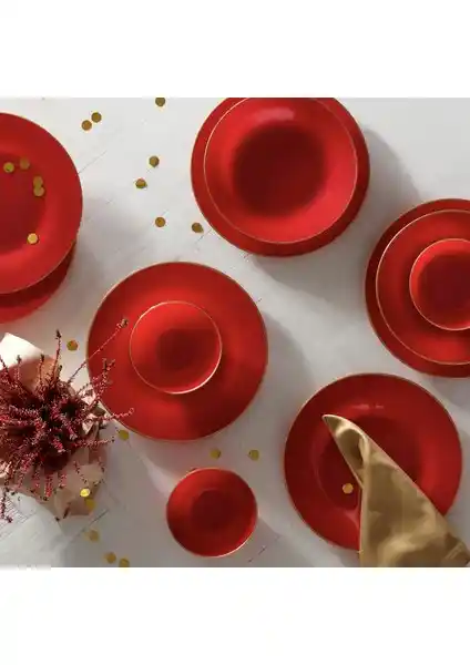 Karaca Retro Kırmızı 18 Parça 6 Kişilik Yemek Takımı Şık ve Fonksiyonel Tasarım