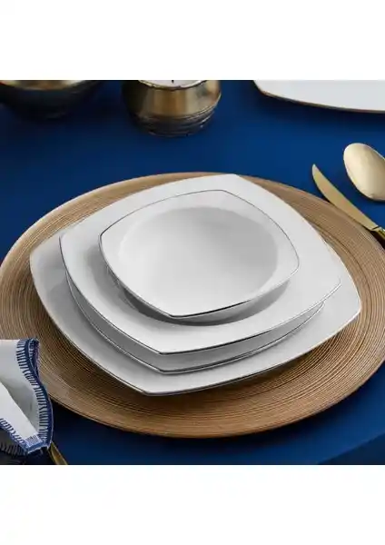 Karaca Square Bone Chiara 60 Parça Beyaz Yemek Takımı Modern ve Şık Tasarım