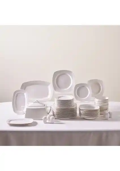 Karaca Square Bone Deren 60 Parça 12 Kişilik Modern Porselen Yemek Takımı